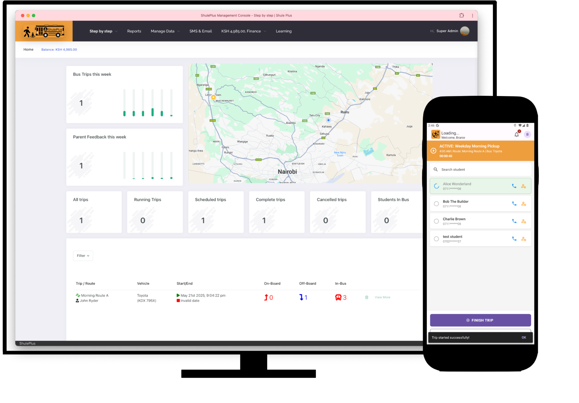 Shule Plus Dashboard and Mobile App Interface